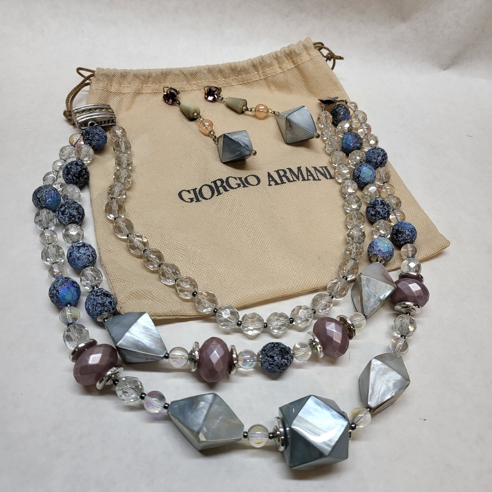 Giorgio Armani  Vintage Beaded 16" Necklace With Earrings